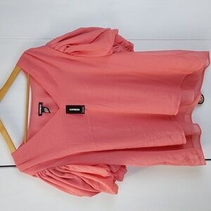 Express Womens Pink Chiffon Puff Sleeve Feminine Dress Top Modern Sz.XL